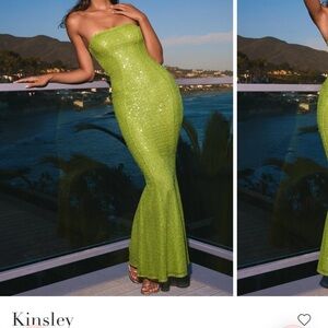 Green Sequin Strapless Dress OhPolly